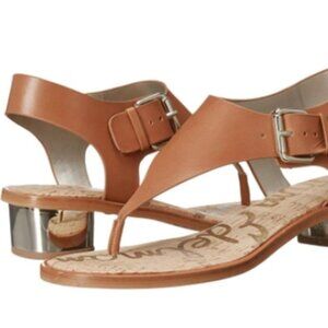 SAM EDELMAN Tallulah Size 9 Brown Sandals Gold Buckle 1" Heel Leather